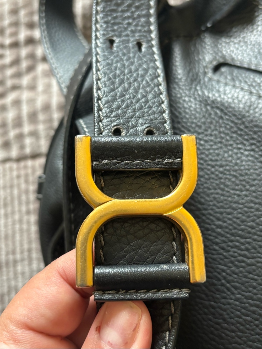 Chloe Black Leather Curved Saddle Crossbody with Gold Accents - Picture 6 of 10